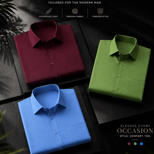 Cotton Solid Shirt Combo Pack of 3 | Regular Fit | Full Sleeves | Casual & Formal Wear
