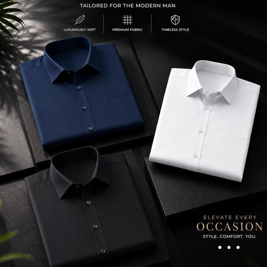 Cotton Solid Shirt Combo Pack of 3 | Regular Fit | Full Sleeves | Casual & Formal Wea