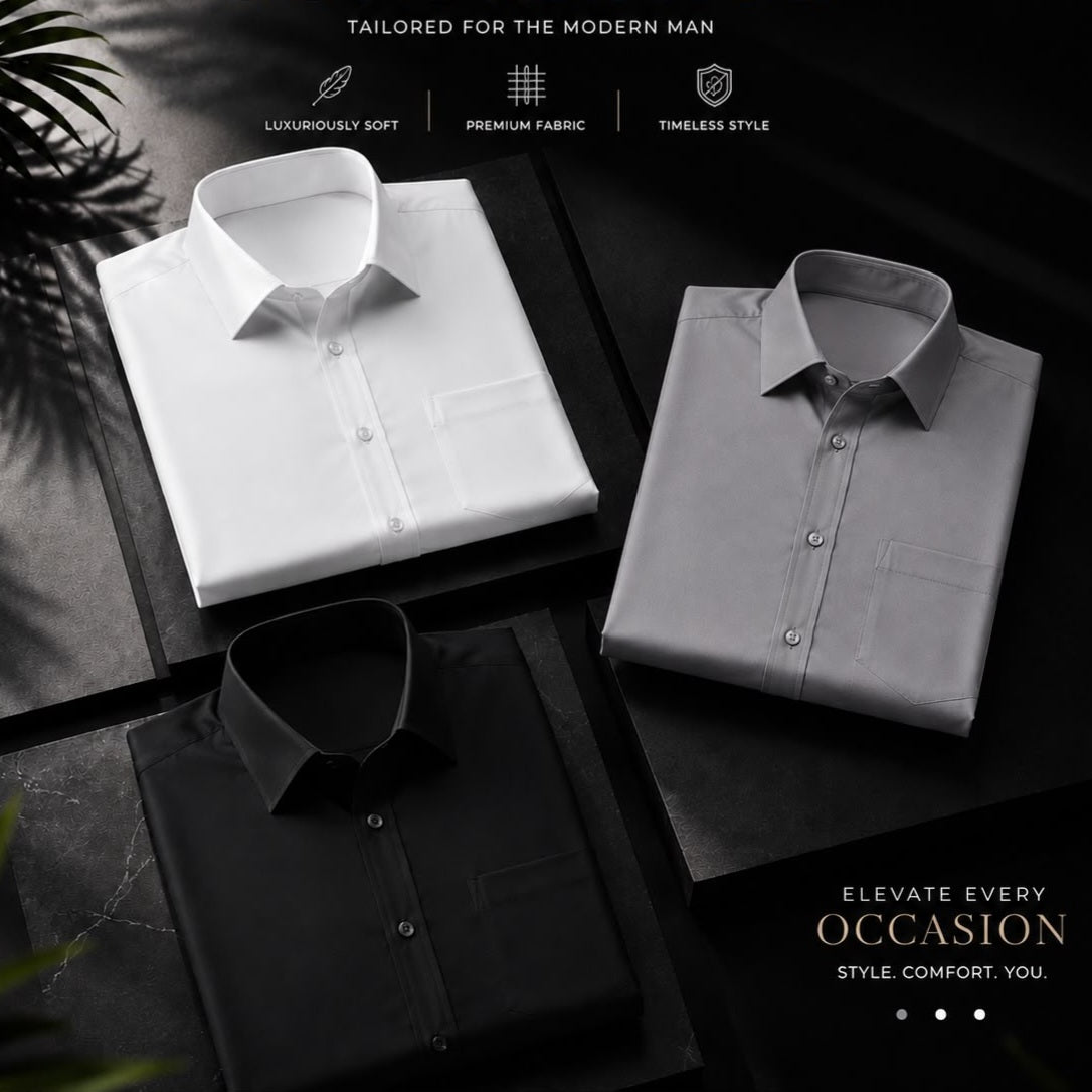 Cotton Solid Shirt Combo Pack of 3 | Regular Fit | Full Sleeves | Casual & Formal Wear
