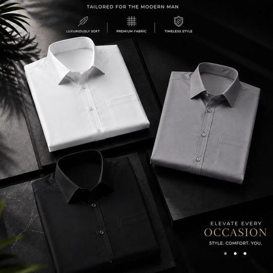 Cotton Solid Shirt Combo Pack of 3 | Regular Fit | Full Sleeves | Casual & Formal Wear