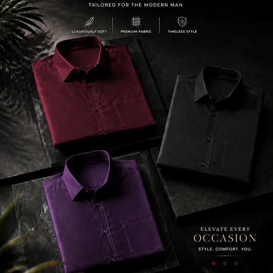 Cotton Solid Shirt Combo Pack of 3 | Regular Fit | Full Sleeves | Casual & Formal Wear